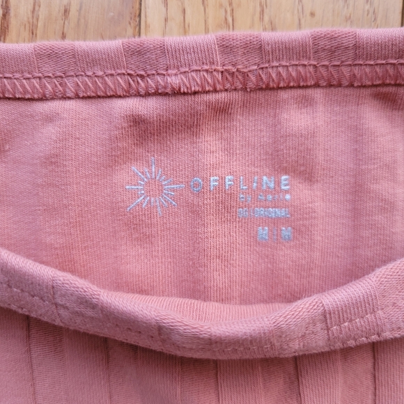 NWT Aerie Offline OG Groove Crop Tee Ribbed Neutral Size M - Picture 3 of 11
